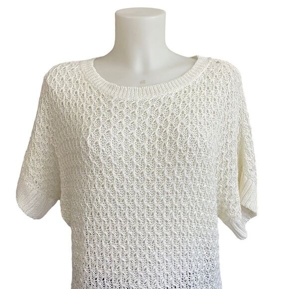 Lafayette 148 Cream open‎ knit short sleeve sweater tunic 100% Hemp size XL - Picture 2 of 9